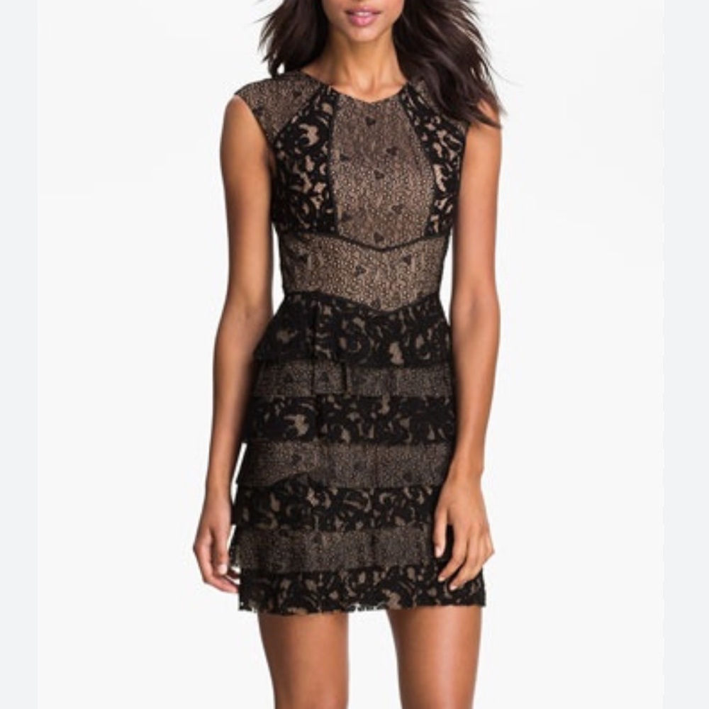 BCBG Black Lace Dress With Tan Lining